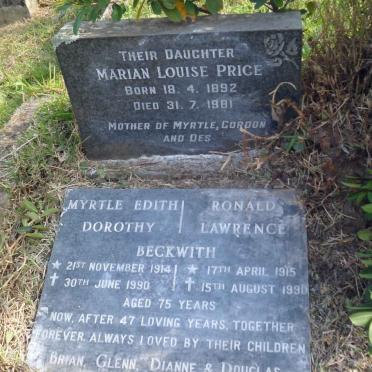 PRICE Marian Louise 1892-1981 :: BECKWITH Ronald Lawrence 1915-1990 &amp; Myrtle Edith Dorothy 1914-1990