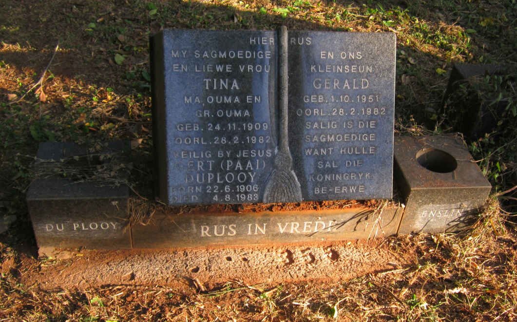 PLOOY Gert, du 1906-1983 &amp; Tina 1909-1982 :: ENSLIN Gerald 1951-1982