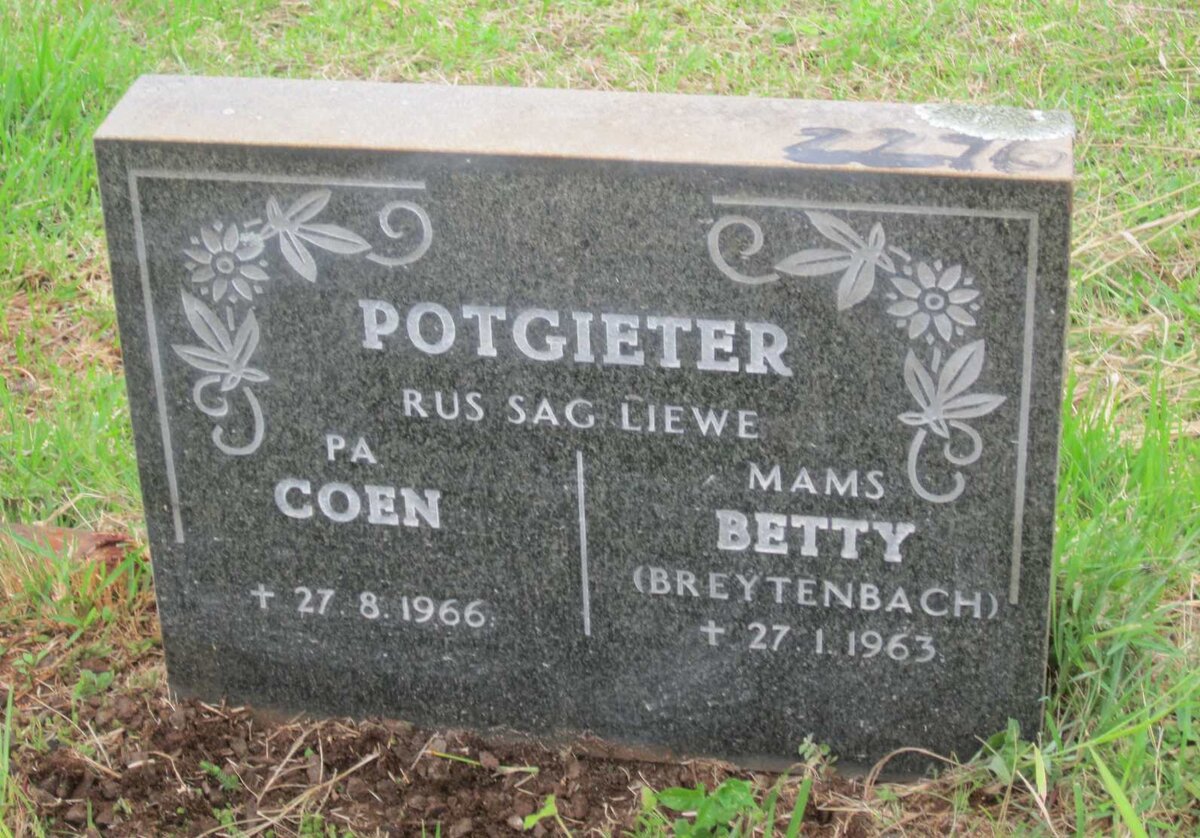 POTGIETER Coen -1966 &amp; Betty nee BREYTENBACH -1963