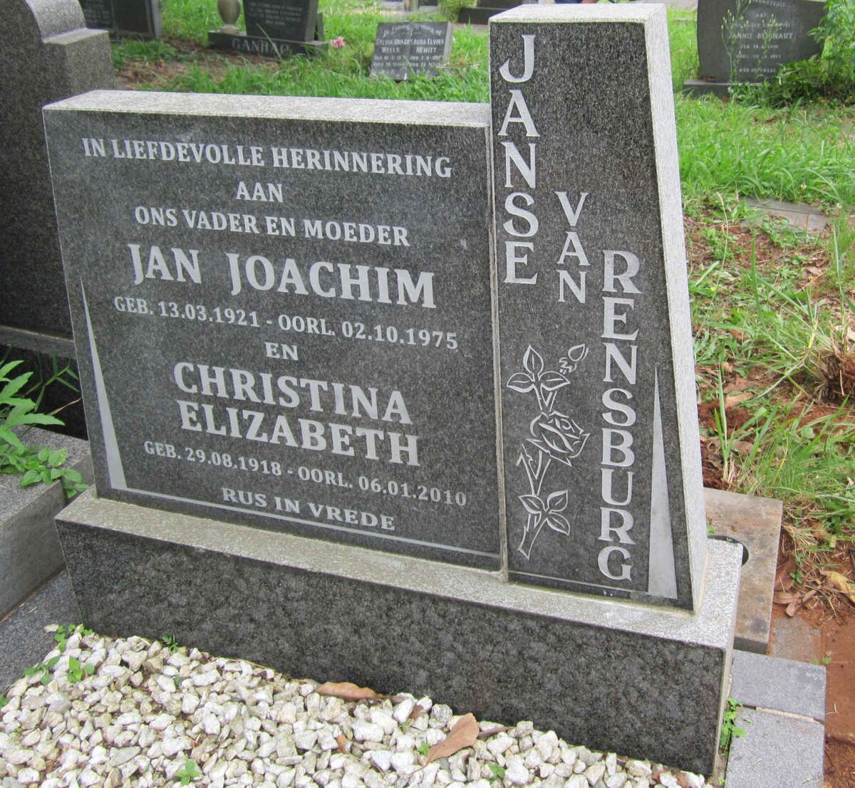 RENSBURG Jan Joachim, Janse van 1921-1975 &amp; Christina Elizabeth 1918-2010