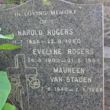 ROGERS Harold 1898-1960 &amp; Evelyne 1900-1985 :: VAN STADEN Maureen 1940-1986 