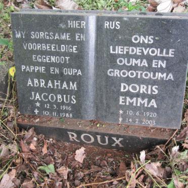 ROUX Abraham Jacobus 1916-1988 &amp; Doris Emma 1920-2003