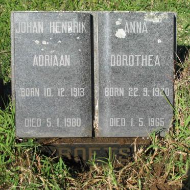 ROETS Johan Hendrik Adriaan 1913-1980 &amp; Anna Dorothea 1920-1965