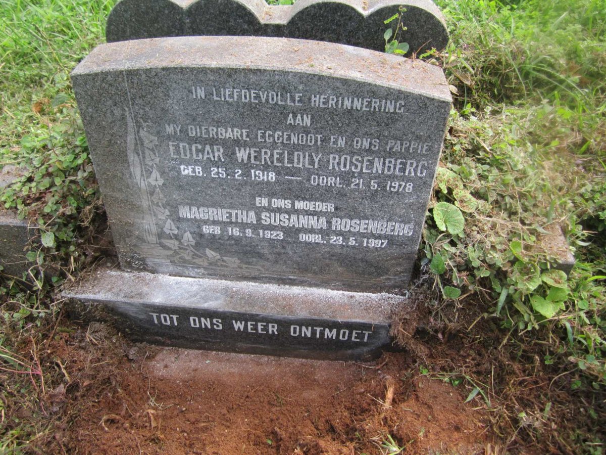 ROSENBERG Edgar Wereldly 1918-1978 &amp; Magrietha Susanna 1923-1997