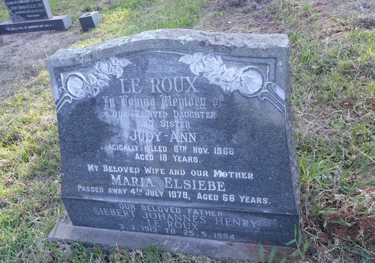 ROUX Siebert Johannes Henry, le 1913-1994 &amp; Maria Elsiebe -1978 :: LE ROUX Judy-Ann -1966