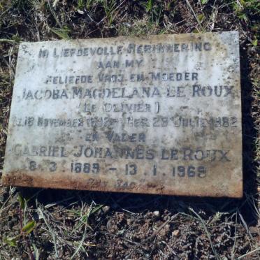 ROUX Gabriel Johannes, le 1889-1969 &amp; Jacoba Magdelana OLIVIER 1892-1962