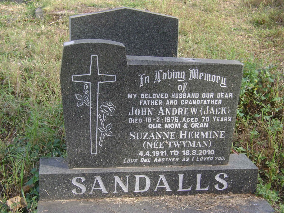 SANDALLS John Andrew -1976 &amp; Suzanne Hermine TWYMAN 1911-2010
