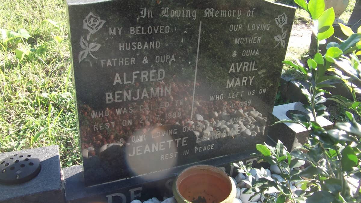 SWARDT Alfred Benjamin, de -1988 &amp; Avril Mary -1999