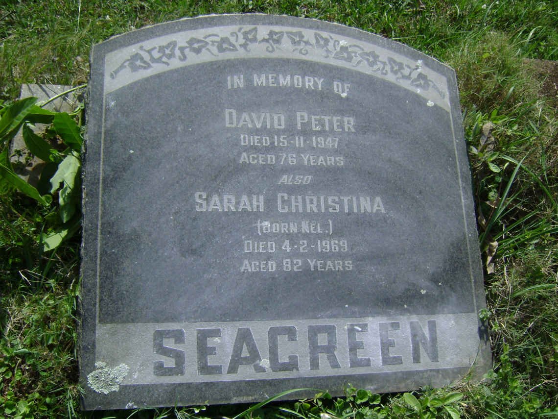 SEAGREEN David Peter -1947 &amp; Sarah Christina NEL -1969