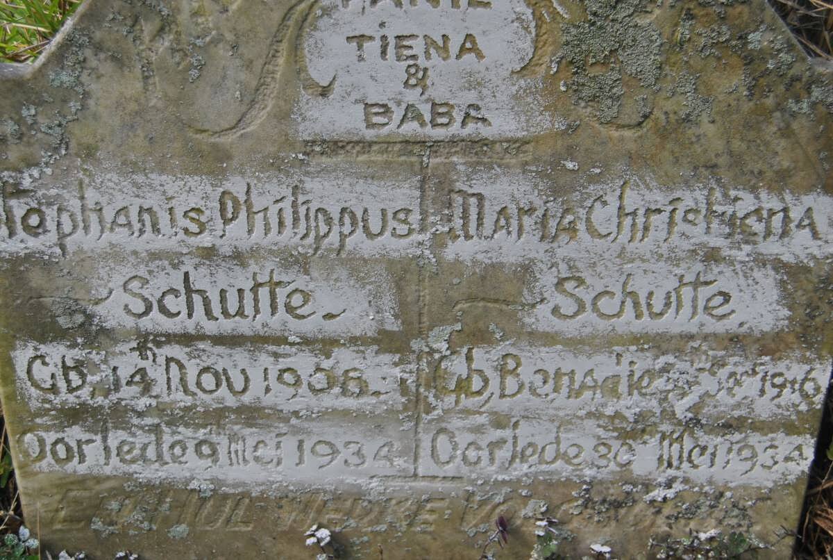 SCHUTTE Stephanis Philippus 1908-1934 &amp; Maria Christiena 1916-1934
