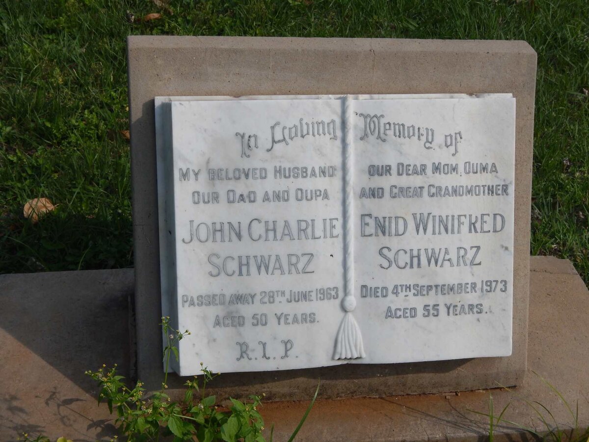 SCHWARZ John Charlie -1963 &amp; Enid Winifred -1973