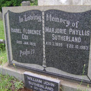 SUTHERLAND Marjorie Phyllis 1899-1983 :: SUTHERLAND William John 1916-2003 :: COX Isabel Florence -1928