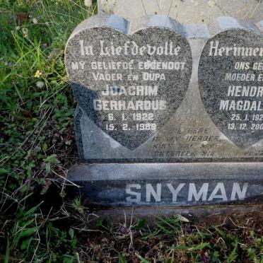 SNYMAN Joachim Gerhardus 1922-1989 &amp; Hendrina Magdalena 1923-2007