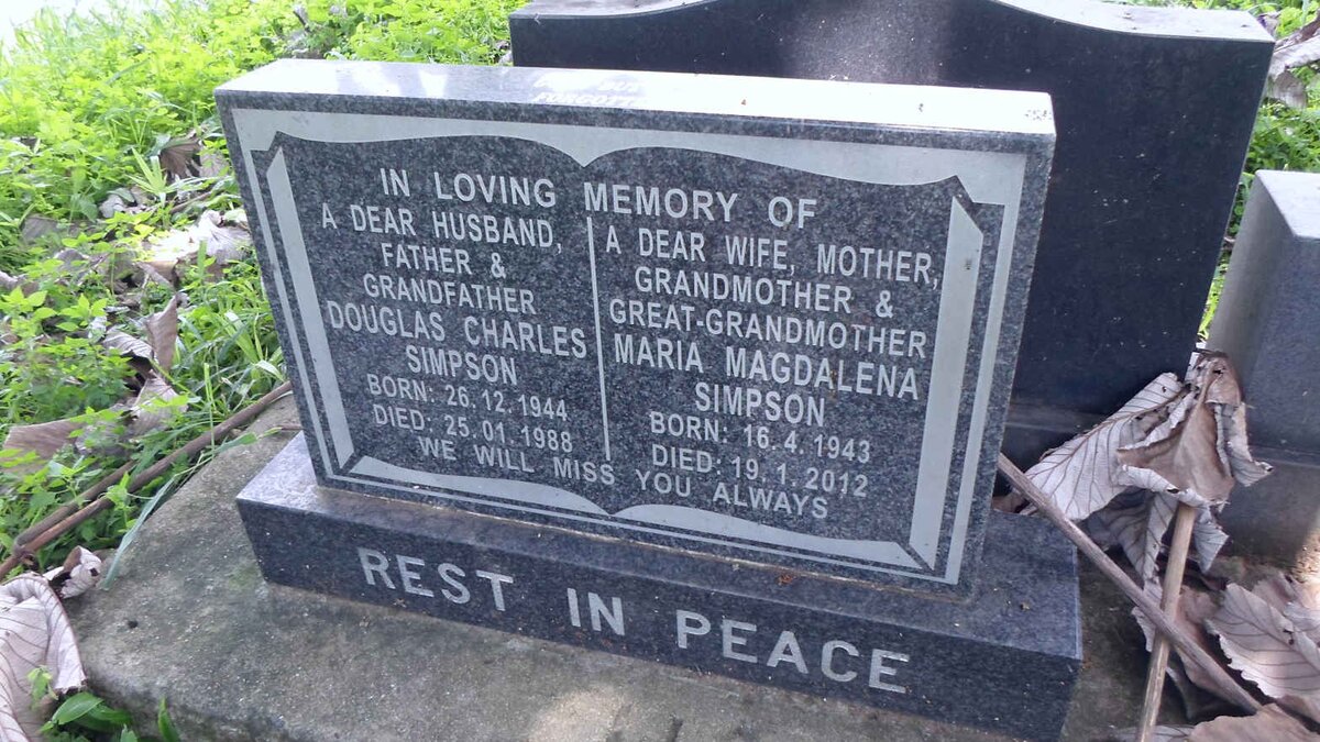 SIMPSON Douglas Charles 1944-1988 &amp; Maria Magdalena 1943-2012