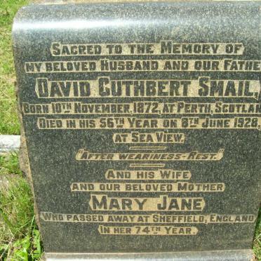 SMAIL David Cuthbert 1872-1928 &amp; Mary Jane