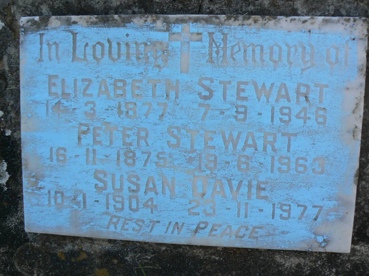 STEWART Peter 1875-1963 &amp; Elizabeth 1877-1946 :: DAVIE Susan 1904-1977