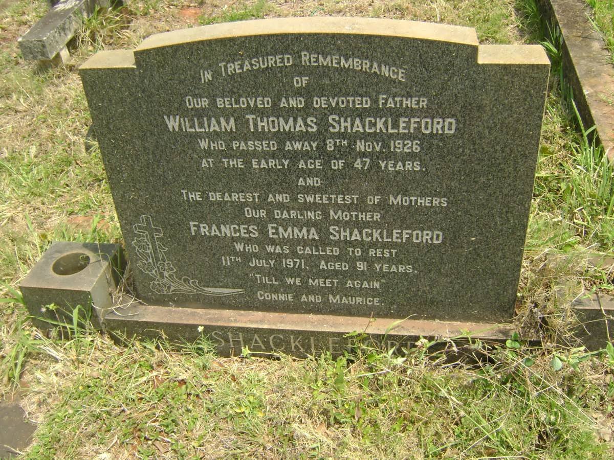 SHACKLEFORD William Thomas -1926 &amp; Frances Emma -1971