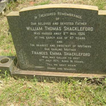 SHACKLEFORD William Thomas -1926 &amp; Frances Emma -1971
