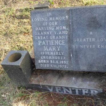 VENTER Patience Mary formerly CROMHOUT 1892-1972