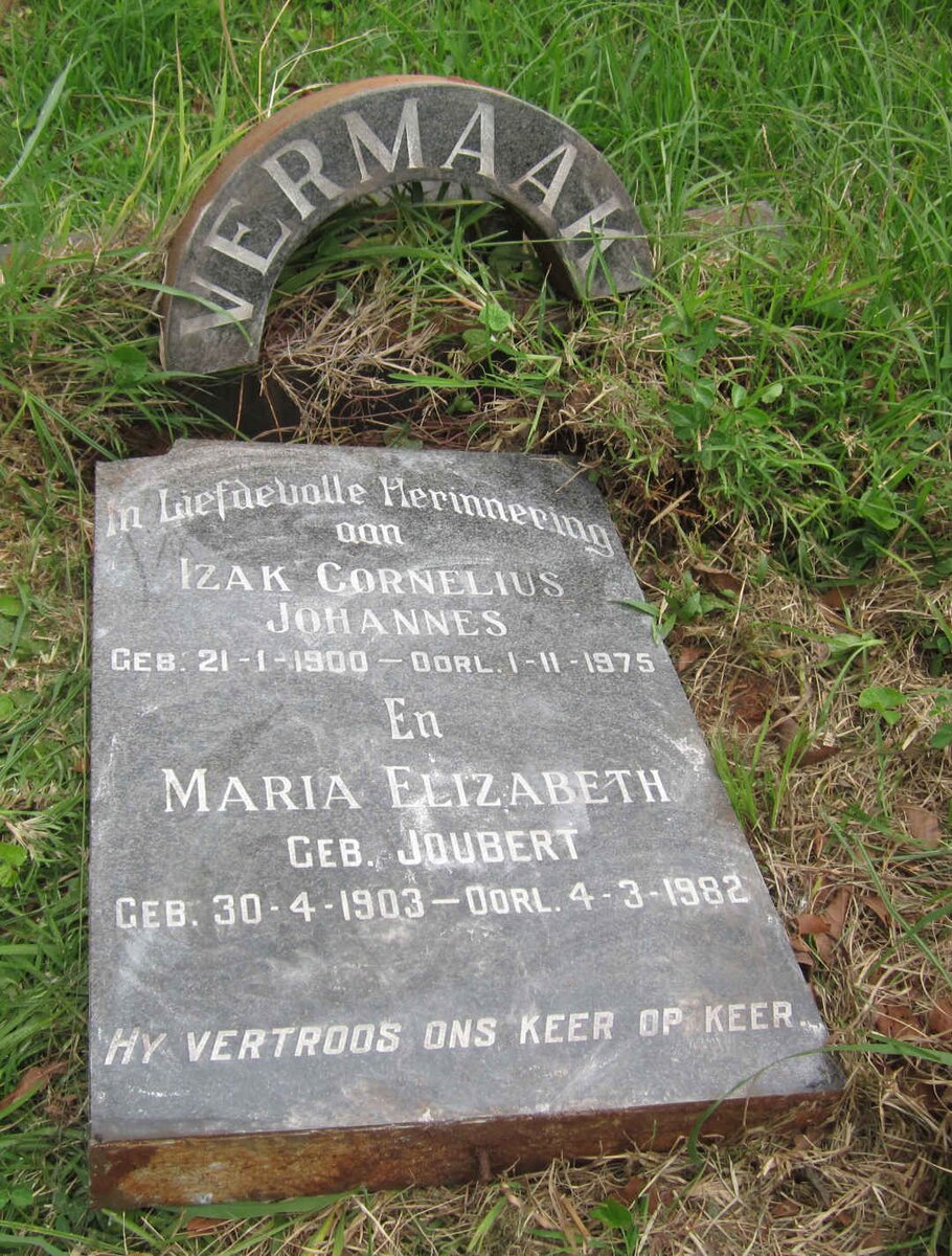 VERMAAK Izak Cornelius Johannes 1900-1975 &amp; Maria Elizabeth JOUBERT 1903-1982