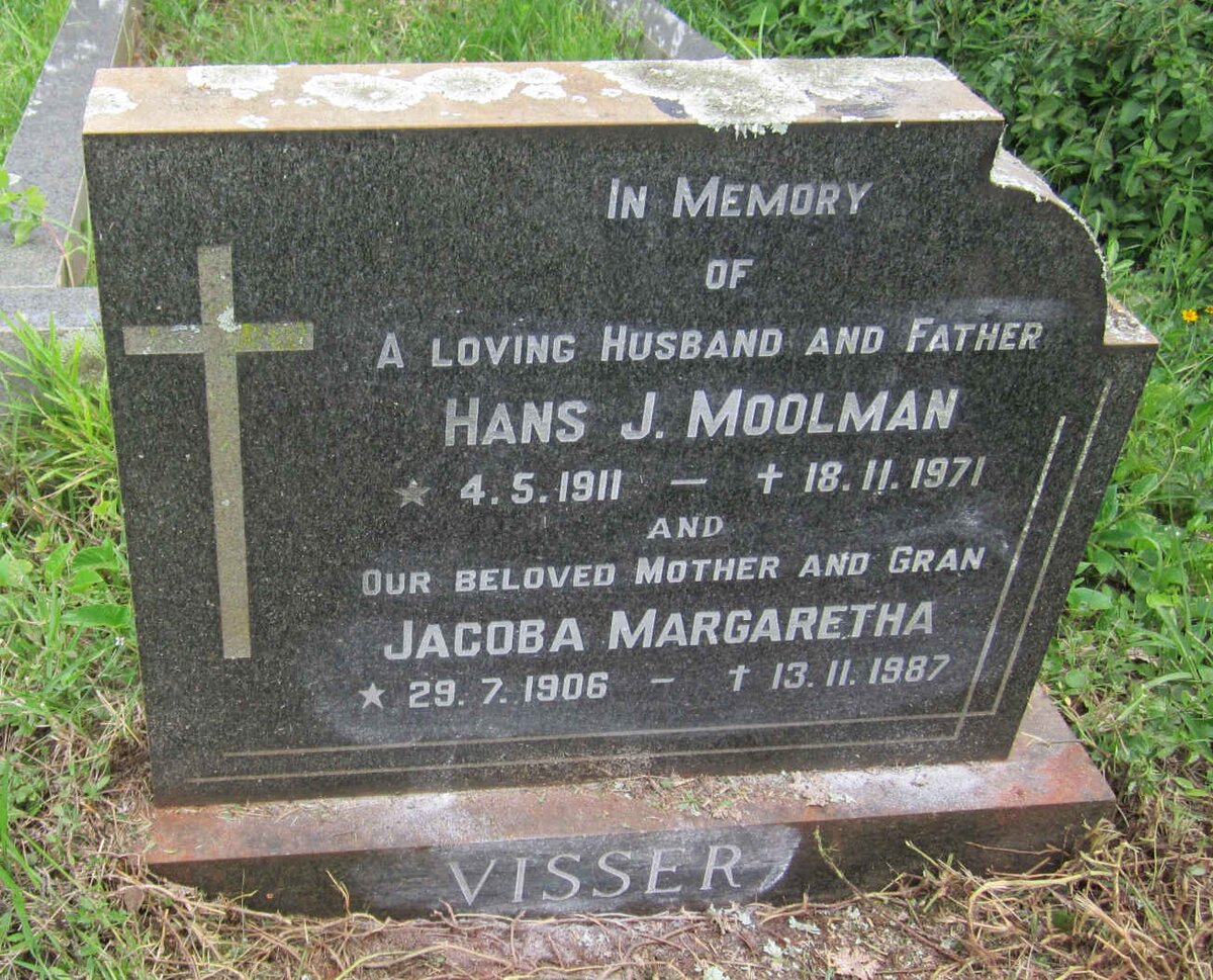 VISSER Hans J. Moolman 1911-1971 &amp; Jacoba Margaretha 1906-1987