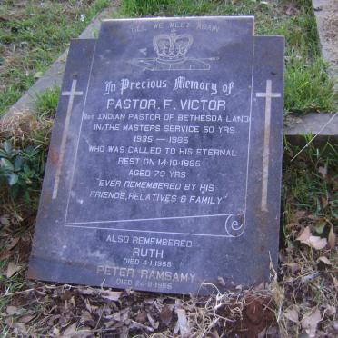 VICTOR F. -1985 :: VICTOR Ruth -1958 :: RAMSAMY Peter -1965