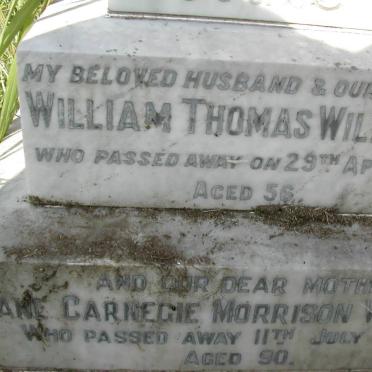 WILLCOCKS Willam Thomas -1932 &amp; Jane Carnegie Morrison -1978