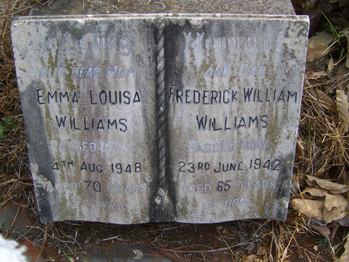 WILLIAMS Frederick William -1942 &amp; Emma Louisa -1948