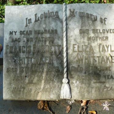 WHITTAKER Francis Burdett -1969 &amp; Eliza Taylor -1980