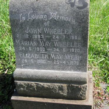 WHEELER John 1893-1968 &amp; Marian May 1900-1970 :: WEBB Elizabeth May 1900-1979
