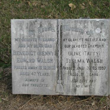 WALSH Benedict Edward -1963 &amp; Olive Thelma -1997