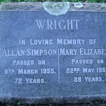 WRIGHT Allan Simpson -1955 &amp; Mary Elizabeth -1962