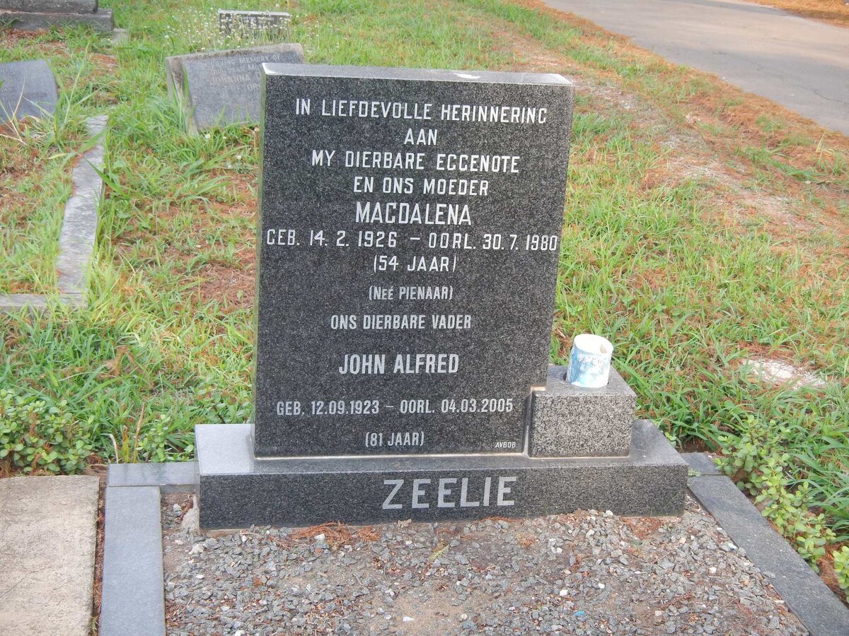 ZEELIE John Alfred 1923-2005 &amp; Magdalena 1926-1980