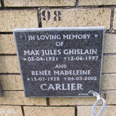 CARLIER Max Jules Ghislain 1921-1997 &amp; Rene Madeleine 1928-2002