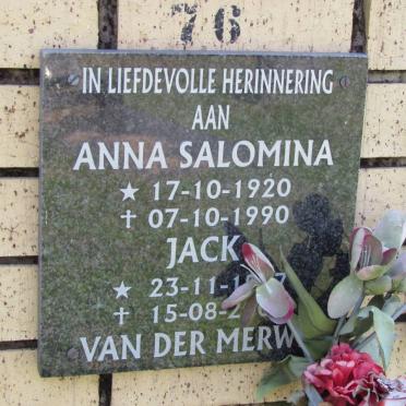 MERWE Jack, van der ?-? &amp; Anna Salomina 1920-1990