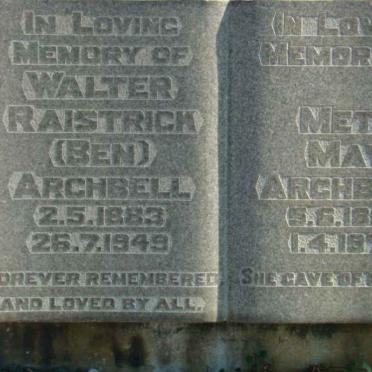ARCHBELL Walter Raistrick 1883-1949 &amp; Meta May 1889-1974