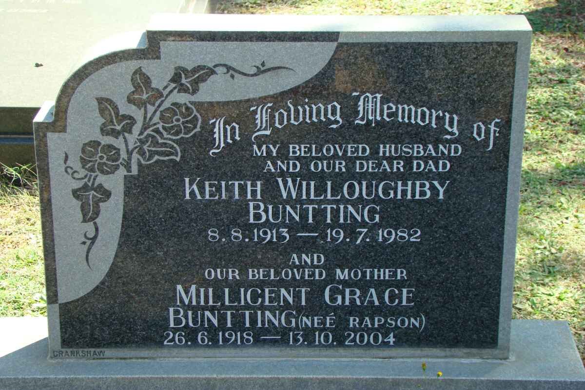 BUNTTING Keith Willoughby 1913-1982 &amp; Millicent Grace RAPSON 1918-2004