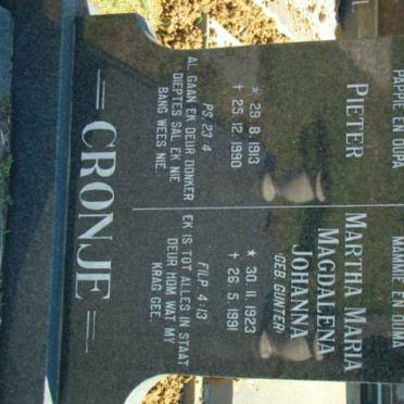 CRONJE  Pieter 1913-1990 &amp; Martha Maria Magdalena Johanna GUNTER 1923-1991