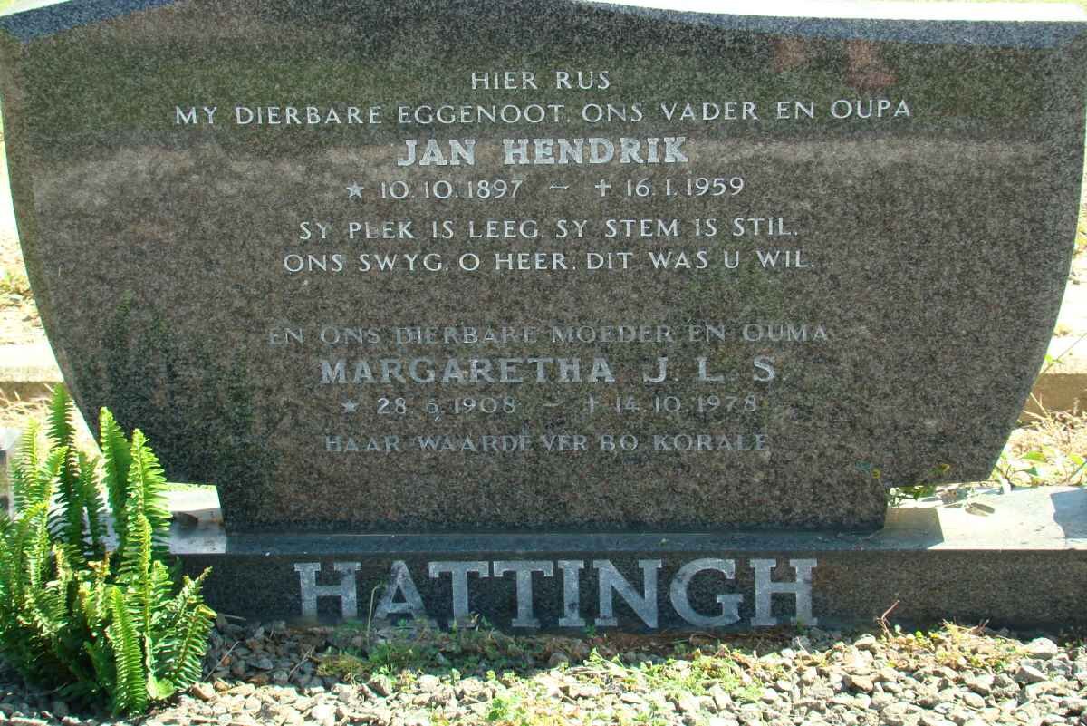 HATTINGH Jan Hendrik 1897-1959 &amp; Margaretha J.L.S. 1908-1978