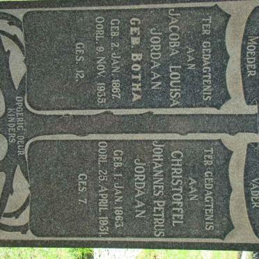 JORDAAN Christoffel Johannes Petrus 1863-1931 &amp; Jacoba Louisa BOTHA 1867-1935
