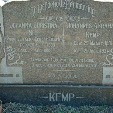 KEMP Johannes Abraham 1891-1934 :: NEL Johanna Christina formerly KEMP nee EICKER 1898-1988