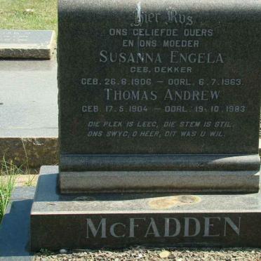 McFADDEN Thomas Andrew 1904-1983 &amp; Susanna Engela DEKKER 1906-1963