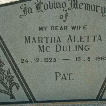 McDULING Martha Aletta 1925-1963