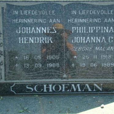 SCHOEMAN Johannes Hendrik 1905-1988 &amp; Philippina Johanna C. 1913-1989