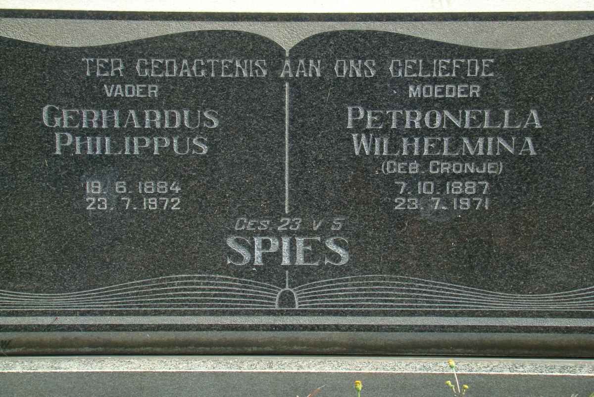 SPIES Gerhardus Philippus 1884-1972 &amp; Petronella Wilhelmina CRONJE 1887-1971