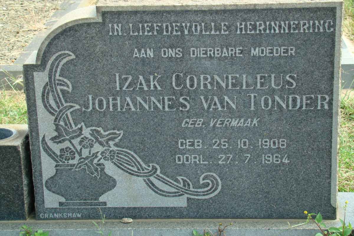 TONDER Izak Corneleus Johannes, van nee VERMAAK 1908-1964