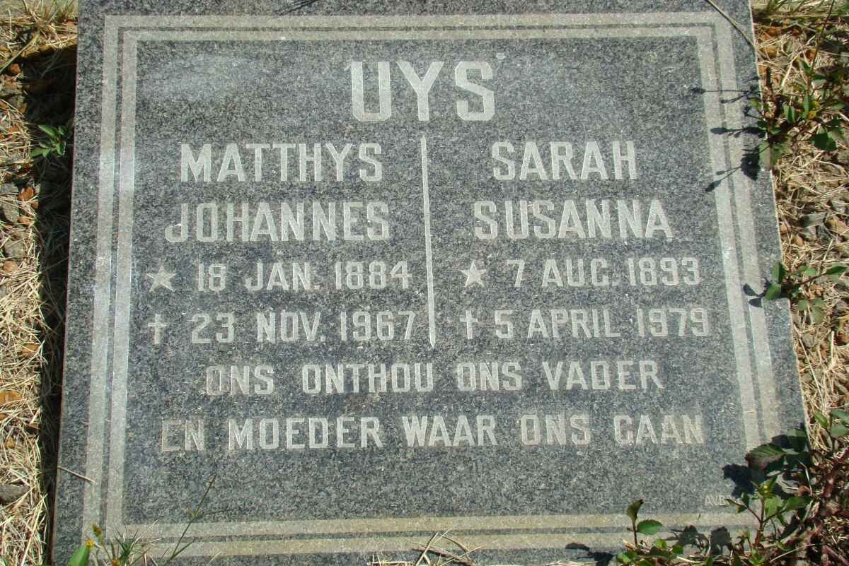 UYS Matthys Johannes 1884-1967 &amp; Sarah Susanna 1893-1979