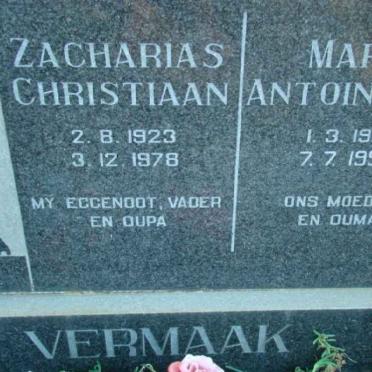 VERMAAK Zacharias Christiaan 1923-1978 &amp; Marie Antoinette 1926-1991
