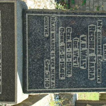 WALT Regina Maria, van der nee DE WET 1910-1946