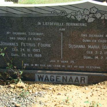 WAGENAAR Johannes Petrus Fourie 1903-1969 &amp; Susanna Maria CRONJE 1912-1976